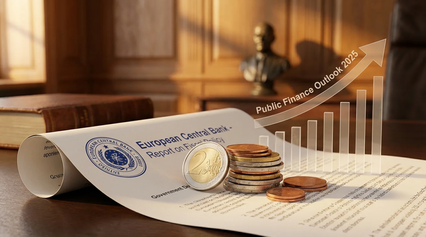 Moedas de euro empilhadas sobre documento oficial com gráfico de crescimento